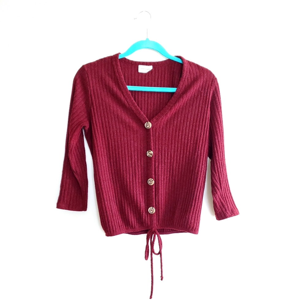 Burgundy Button Up Sweater Cardigan